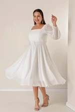By Saygı Čtvercový výstřih v pase s podšívkou Nadměrná velikost Šifonové šaty