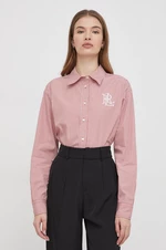 Bavlněná košile Lauren Ralph Lauren růžová barva, regular, s klasickým límcem, 200928499