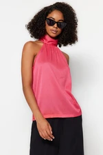 Trendyol Fuchsia Standing Neck Pleat Knitted Blouse