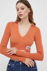 Tričko s dlhým rukávom Calvin Klein Jeans dámsky, oranžová farba