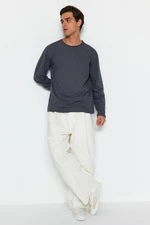 Trendyol Antracit Základní Normální/Normální střih Tričkový Dlouhý rukáv Tričko 100% bavlna