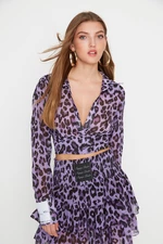 Trendyol X Sagaza Studio Purple Leopard Print Chiffon Shirt
