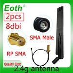 EOTH 2pcs 2.4g antenna 8dbi sma male wlan wifi 2.4ghz antene IPX ipex 1 SMA female pigtail Extension Cable iot module antena