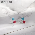 Uini-Tail hot new 925 Tibetan silver simple color square earrings sweet fashion cute geometric color earrings high quality