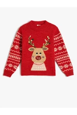 Koton New Year's Sweater Deer Patterned Crew Neck Sequin Detailed