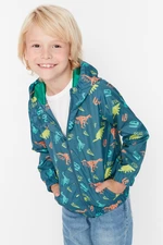 Trendyol Oil Boy Hoodie With Pocket Dinosaur Patterned Raincoat