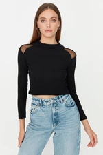 Trendyol Black Tulle Detailed Knitted Blouse