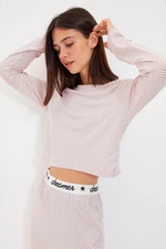 Trendyol Powder 100% Cotton Polka Dot Elastic Detailed T-shirt-Pants Knitted Pajamas Set
