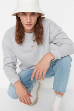 Trendyol Gray Men's Oversize Fit Crewneck Embroidered Sweatshirt.