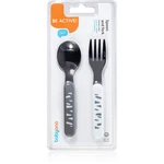 BabyOno Be Active Stainless Steel Spoon and Fork příbor Grey-White 12 m+ 2 ks BabyOno Be Active Stainless Steel Spoon and Fork příbor Grey-White 12 m+ 2 ks