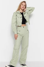 Trendyol Light Khaki Cargo Woven Button Detailed Cotton Trousers