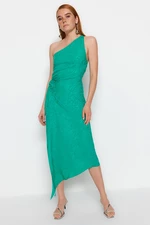 Trendyol Green Limited Edition zhromaždila detailné žakárové saténové tkané šaty tkané šaty