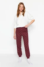Trendyol Claret Red 100% bavlnené srdce bodkované pletené pyžamové spodky