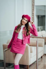 Trendyol Pink Tweed Fabric Pencil Straight Cut Mini Length Woven Skirt