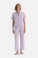 Dagi Lilac Sectional Woven Pajamas Set.