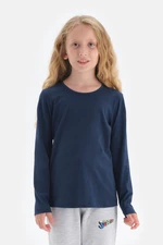 Dagi Navy Blue Crew Neck Long Sleeved T-Shirt