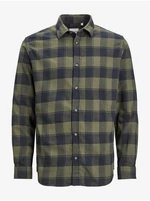 Dark Green Mens Plaid Shirt Jack & Jones Plain - Men