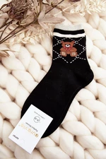 Patterned Women's Socks With Teddy Bears, Black