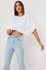 Know White 100% Cotton Crew Neck Oversized Crop T-shirt.