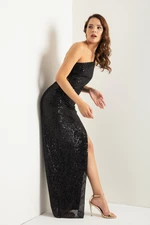 Lafaba Women's Black One-Shoulder Slit Long Evening Dress