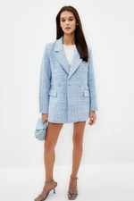 Trendyol Light Blue Oversize Woven Plaid Blazer Jacket