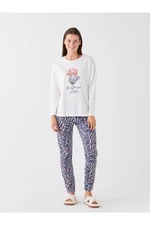 LC Waikiki Women's Pajamas Set with Crew Neck Printed Long Sleeve