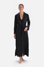 Dagi Black Piping Detailed Bride Satin Dressing Gown
