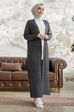 InStyle Jolie Knitted Pattern Knitwear Long Cardigan - Anthracite