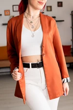 armonika Women's Tile Sleeve Leopard Patterned Single Button Jacket