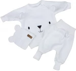 Pletená kojenecká sada 3D Medvídek, svetřík, tepláčky + čepička Kazum, bílá, vel. 62 (2-3m)