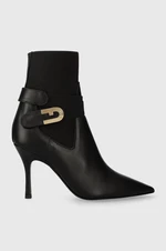 Kožené členkové topánky Furla Sign dámske, čierna farba, na vysokom podpätku, YG63SGN BX2164 O6000