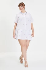 Trendyol White Shirt Collar Embroidered Dress