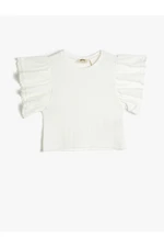Koton Ruffles T-Shirts, Crew Neck Embroidered Detail, Short Sleeves. Koton Ruffles T-Shirts, Crew Neck Embroidered Detail, Short Sleeves.