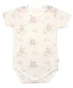 Body kr. rukáv, bavlna, zapínání u krku, Baby Nellys Králičci, krémové, vel. 68 (3-6m)