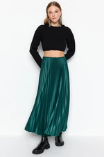 Trendyol Emerald Green Pleated Maxi Stretchy Knitted Skirt