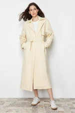 Trendyol Beige Oversize Wide Cut Belted Cotton Trench Coat