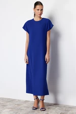 Trendyol Blue Straight Cut Short Sleeve Midi Woven Dress