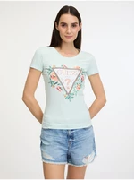 Dámské tričko v mentolové barvě Guess Triangle Flowers - Dámské
