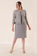 By Saygı Imported Crepe Griter Dress Jacket Plus Size Suit Silver