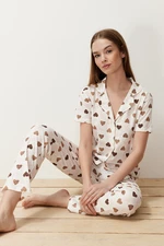 Trendyol Ecru Cotton Heart Knitted Pajamas Set