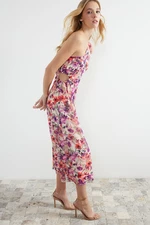 Trendyol Multicolored Window Detailed Floral Chiffon Lined Maxi Woven Dress