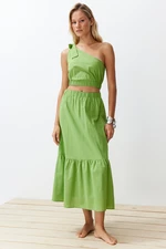 Trendyol Green Woven One-Shoulder Blouse and Skirt Suit