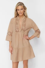 Trendyol Beige Mini Woven Lace Detail 100% Cotton Beach Dress