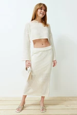 Trendyol Stone Sweater/Skirt Maxi Openwork Knitwear Two Piece Set