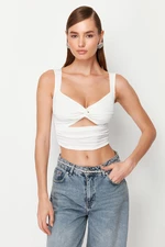 Trendyol White Crop Window/Cut Out Detailed Knitted Blouse