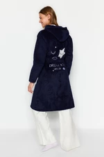 Trendyol Navy Belted Wellsoft Back Detail Hooded Knitted Dressing Gown