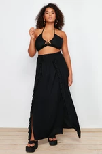 Trendyol Curve Black Maxi Woven Tasseled Beach Skirt