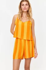 Trendyol Orange Striped Viscose Tank Top-Shorts Woven Pajamas Set