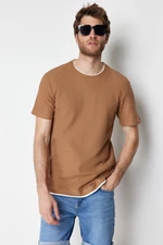 Trendyol Brown Regular/Normal Fit 100% Cotton Textured Basic T-Shirt