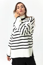 Lafaba Women's White Turtleneck Striped Knitwear Sweater